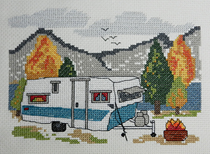 fall camping cross stitch pattern