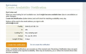 Creat your Reserve America Availability Notification